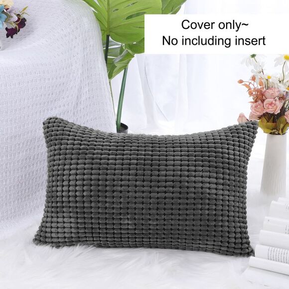 Soft Corduroy Throw Pillow Cover Sofa Cushion Cover 12" x 18" Dark Grey - Picture 5 of 6